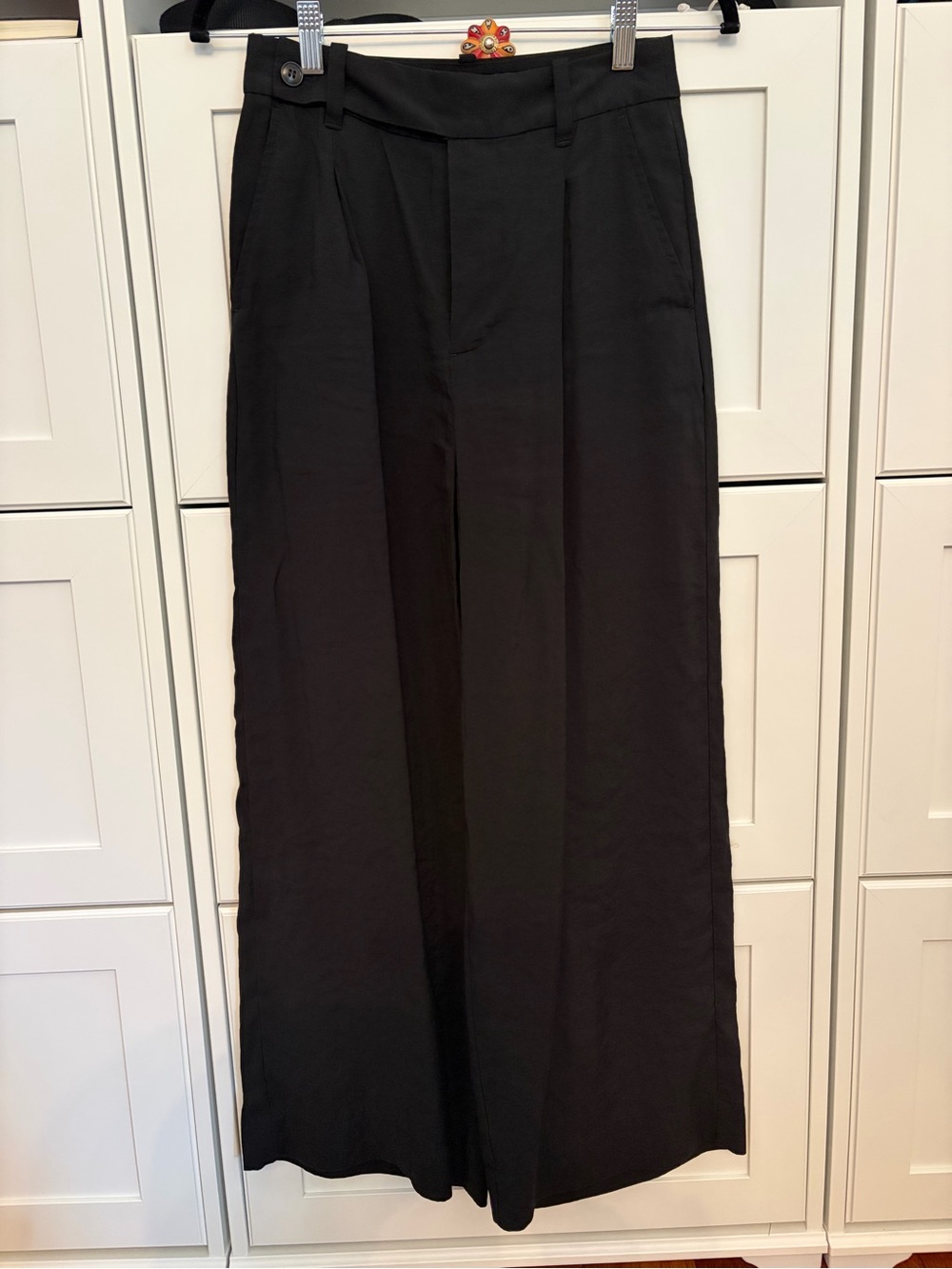 Madewell Black Wide-Leg Trousers with Button Waist Detail